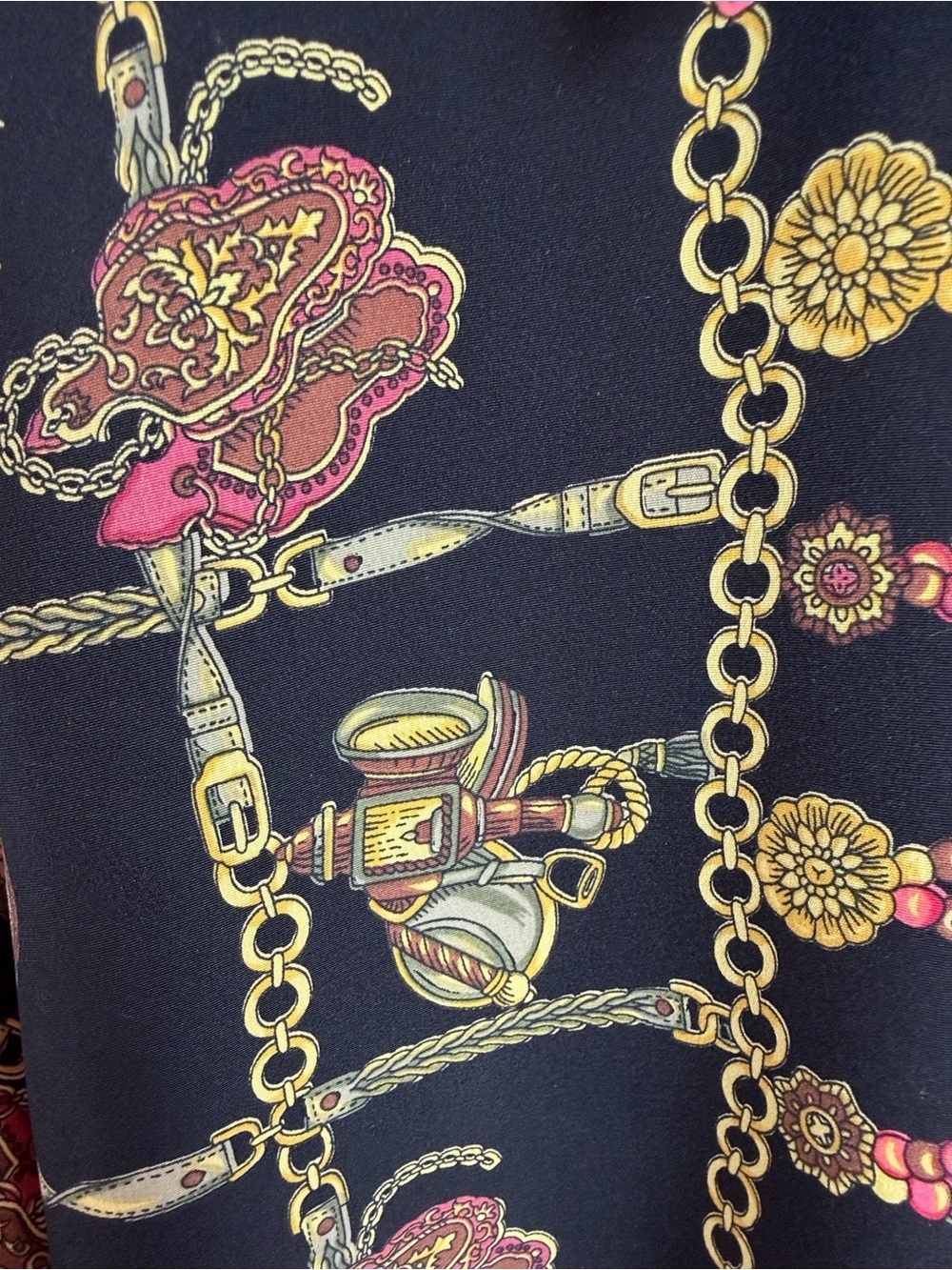 TESS Vintage Black Gold Chain Medallion Print Blouse Button Up M - Picture 6 of 10